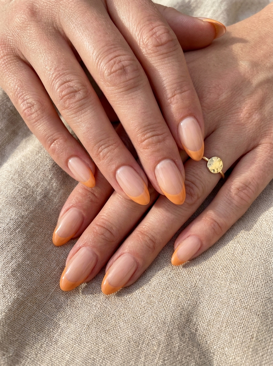 Tangerine Orange French Tips mit warmen orangefarbenen Spitzen